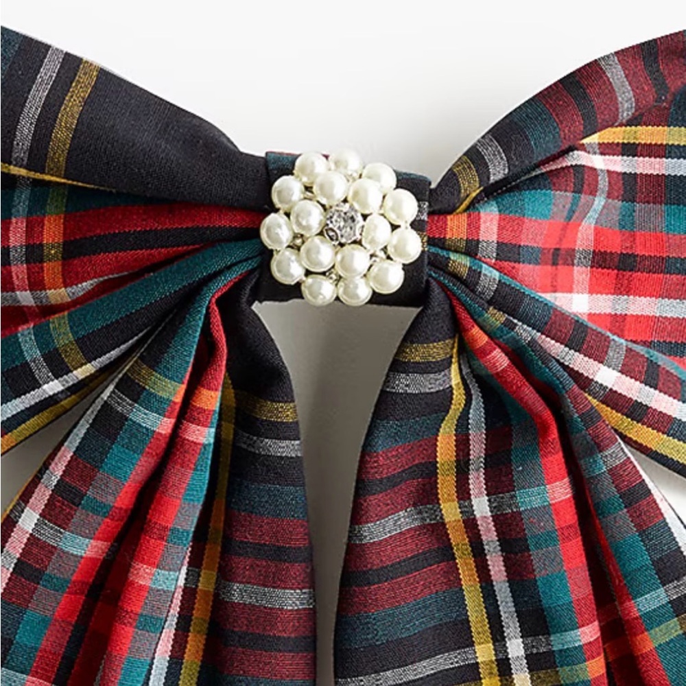J Crew Factory Embellished Bow Barette Black Stewart Tartan - Picture 5 of 12